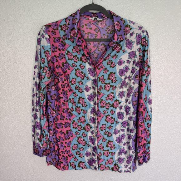 Stockton Tops - Vintage Stockton Shirt Womens Retro Floral Disco Button Up Blouse 70s 80s S/M